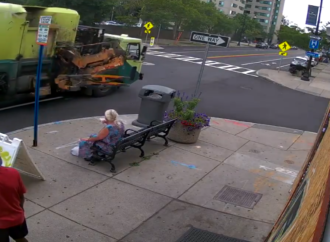 Woman Thrown to the Ground While Sitting on a Bench at the Bus Stop